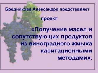 Получение масел и сопутствующих продуктов из виноградного жмыха  кавитационными методами.