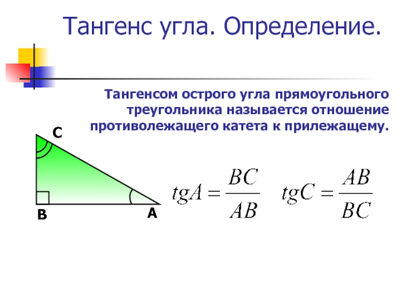 Тангенс это отношение прилежащего катета к противолежащему