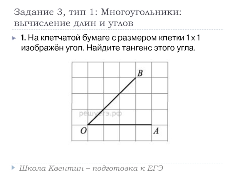 Найти тангенс угла изображенного на рисунке на клетчатой бумаге с размером