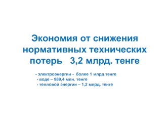 Экономия от снижения нормативных технических потерь   3,2 млрд. тенге