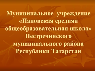 Муниципальное  учреждение Пановская средняя общеобразовательная школаПестречинского муниципального района Республики Татарстан