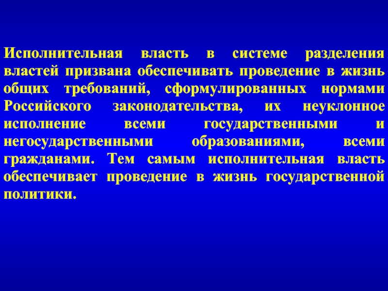 Обеспечивает проведение. Исполнительная власть призвана:.