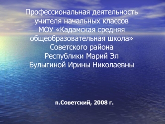 Профессиональная деятельность учителя начальных классов МОУ Кадамская средняя общеобразовательная школа Советского района Республики Марий Эл Булыгиной Ирины Николаевны