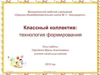 Классный коллектив:
технология формирования

Опыт работы 
Сергеенко Ирины Анатольевны
учителя начальных классов


2012 год