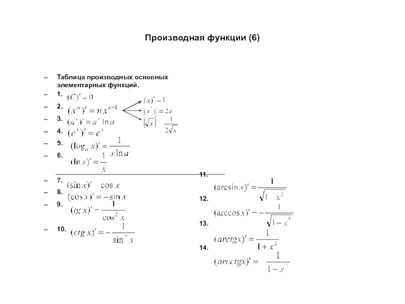 Производная элементарных функций. Таблица производных основных элементарных функций. Таблица производных 4. 3. Производные основных элементарных функций.. 1. Производные основных элементарных функций.