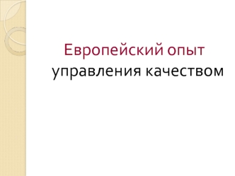 Европейский опыт управления качеством