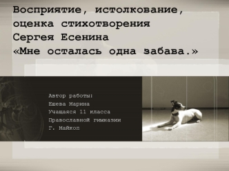 Восприятие, истолкование, оценка стихотворения Сергея Есенина Мне осталась одна забава.
