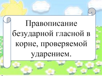Правописание безударной гласной в корне, проверяемой ударением.