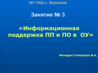 Информационная поддержка ПП и ПО в  ОУ



Методист Смотрова И.А.