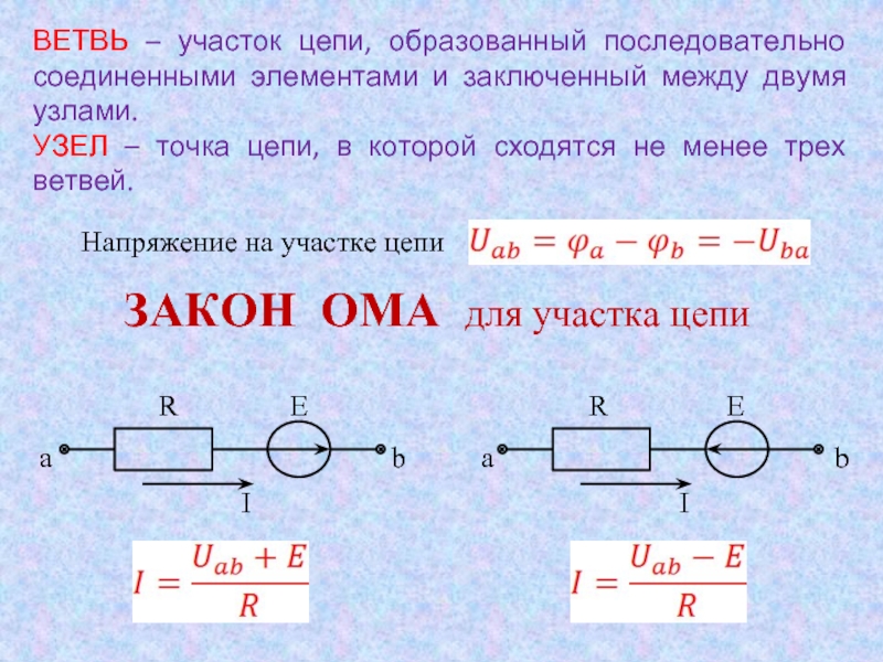 Сила тока в последовательном соединении участков 0.2. Закон Ома для 2 участков цепи. Напряжение на участке цепи. Схема участка цепи.