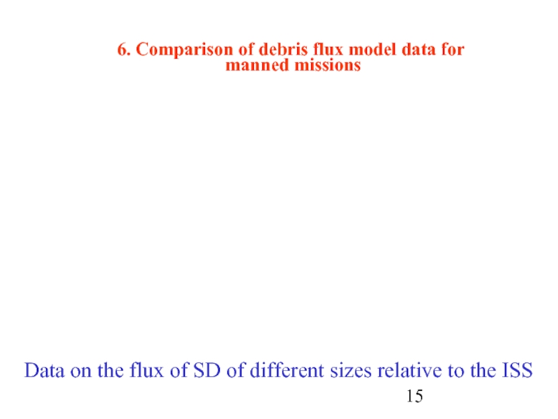 6. Comparison of debris flux model data for manned missionsData on the flux of SD