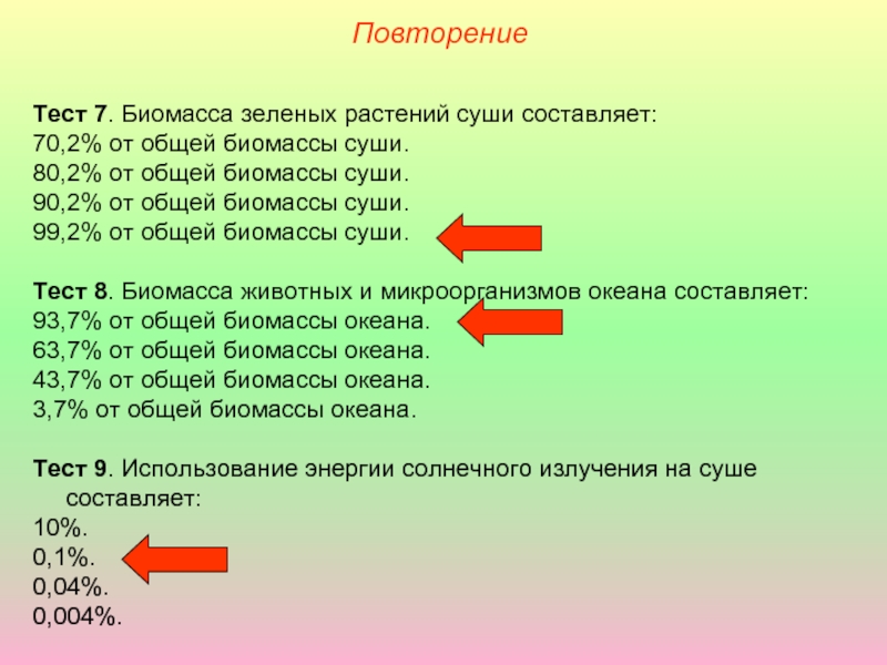 Повторить тест. Биомасса зеленых растений от общей биомассы суши составляет. Биомасса суши составляет. Биомасса зеленых растений суши составляет. 99 Биомассы земли составляют.