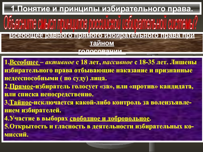 Всеобщее избирательное право при тайном голосовании. Основные принципы избирательного права. Основные принципы избирательного права в РФ. Принцип всеобщего избирательного права. Перечислите принципы избирательного права.