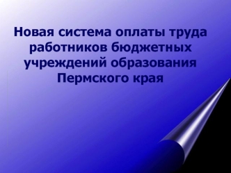 Новая система оплаты труда работников бюджетных учреждений образования Пермского края