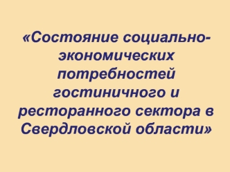 Состояние социально-экономических потребностей гостиничного и ресторанного сектора в Свердловской области