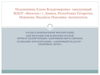 Недошивина Елена Владимировна- заведующий МДОУ Василек г. Заинск, Республика Татарстан.Новикова Людмила Павловна- воспитатель