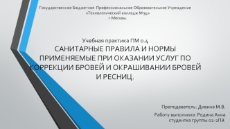 Учебная практика. Санитарные правила и нормы, применяемые при оказании услуг по коррекции бровей и окрашивании бровей и ресниц