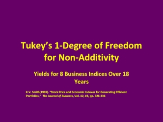 Tukey’s 1-Degree of Freedom for Non-Additivity/ Yields for 8 Business Indices Over 18 Years