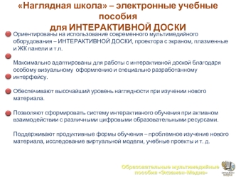 Наглядная школа – электронные учебные пособия 
для ИНТЕРАКТИВНОЙ ДОСКИ