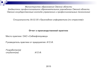 Отчет о производственной практике в ОАО Сибнефтепровод