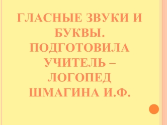 Гласные звуки и буквы.
Подготовила учитель – логопед
Шмагина И.Ф.