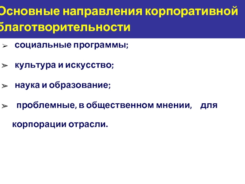 социальные программы;  	культура и искусство;  	наука и образование; 	 проблемные, в общественном мнении,