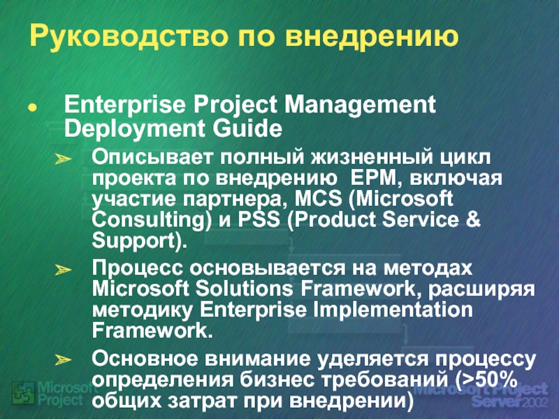 Руководство по внедрениюEnterprise Project Management Deployment Guide Описывает полный жизненный цикл проекта