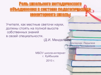 Роль школьного методического объединения в системе педагогического мониторинга школы