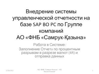 Внедрение системы управленческой отчетности на базе SAP BO PC по Группе компаний АО ФНБ Самрук-?азына