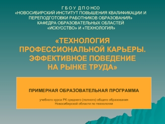 ТЕХНОЛОГИЯ 
ПРОФЕССИОНАЛЬНОЙ КАРЬЕРЫ.
ЭФФЕКТИВНОЕ ПОВЕДЕНИЕ 
НА РЫНКЕ ТРУДА