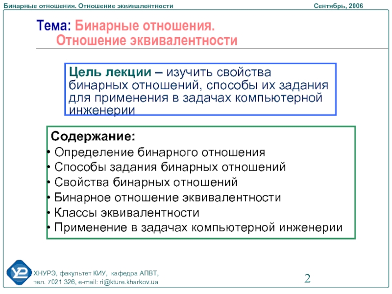 Контрольная работа по теме Свойства бинарных отношений