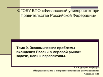 Экономические проблемы вхождения России в мировой рынок: задачи, цели и перспективы. (Тема 9)