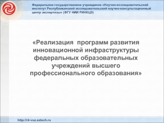 Реализация  программ развития инновационной инфраструктуры федеральных образовательных учреждений высшего профессионального образования