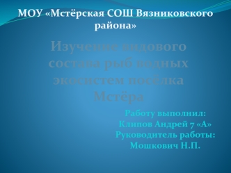 Изучение видового состава рыб водных экосистем посёлка Мстёра