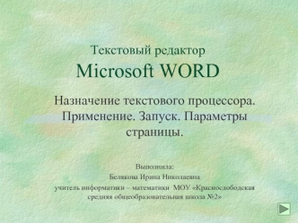 Текстовый редактор Microsoft WORD