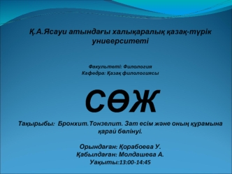 Бронхит. Тонзелит. Зат есім және оның құрамына қарай бөлінуі