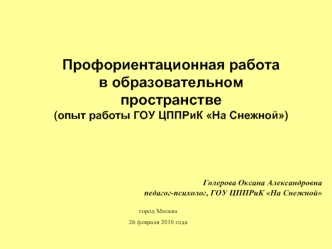 Профориентационная работа в образовательном пространстве (опыт работы ГОУ ЦППРиК На Снежной)