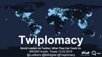 Twiplomacy
World Leaders on Twitter: What They Can Teach Us	
#SXSW Austin, Texas 13.03.2015
@Luefkens @BMdigital @Twiplomacy