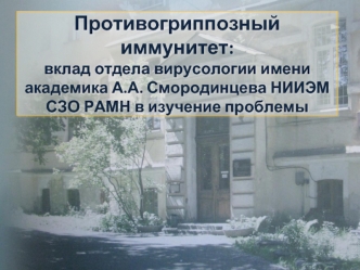 Противогриппозный иммунитет: вклад отдела вирусологии имени академика А.А. Смородинцева НИИЭМ СЗО РАМН в изучение проблемы