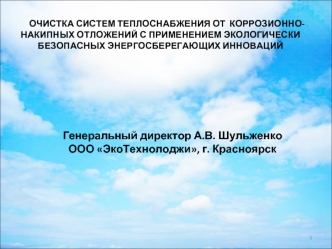 Генеральный директор А.В. Шульженко 
ООО ЭкоТехнолоджи, г. Красноярск