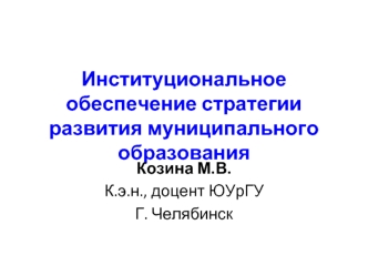 Институциональное обеспечение стратегии развития муниципального образования