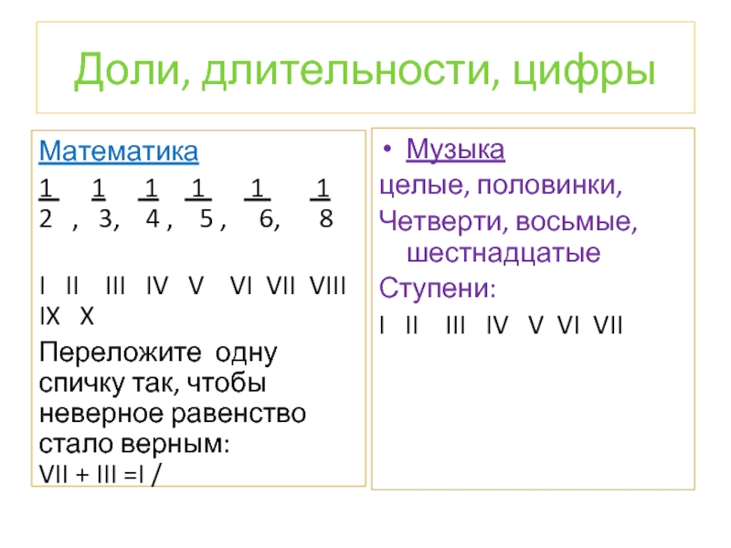 Доли в музыке. Учет доли длительности в сочетаниях нагрузок.