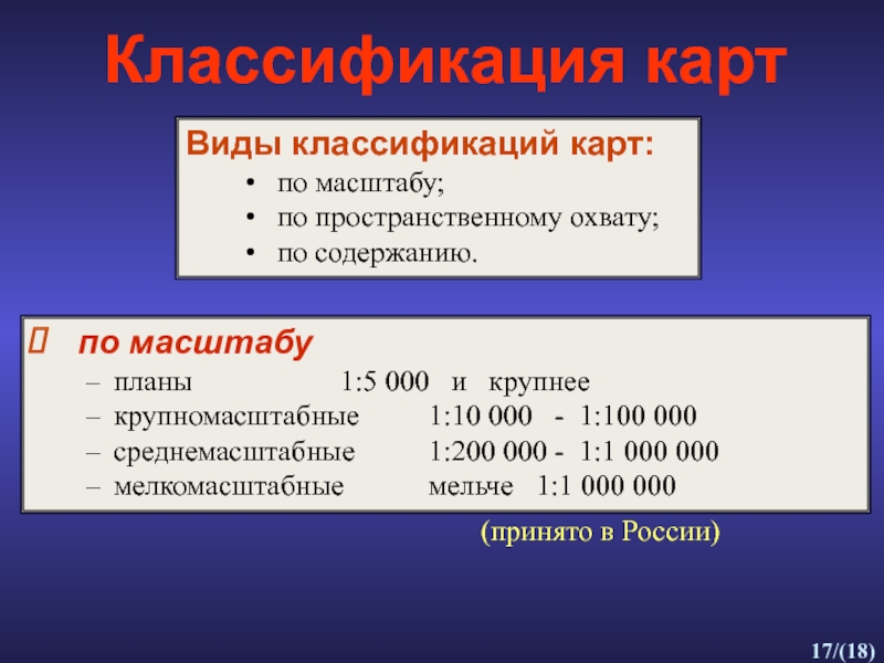 Классификация карты по охвату территории содержанию масштабу