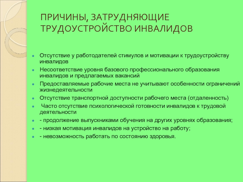 Гарантии прав инвалидов в области занятости схема