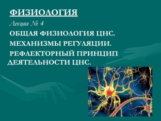 Общая физиология цнс. Механизмы регуляции. Рефлекторный принцип деятельности цнс