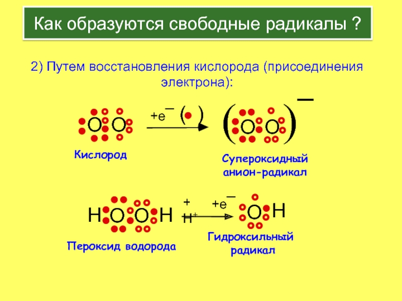 Кислород 2 электрона. Упероксиданион-радикала,. Пероксид и супероксид. Как образуются свободные радикалы. Супероксид анион радикал.