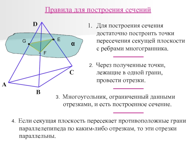 Плоскость а пересекает только боковые ребра параллелепипеда определите вид сечения рисунок