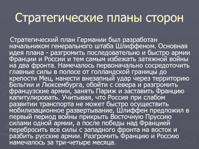 Планы сторон накануне второй мировой войны