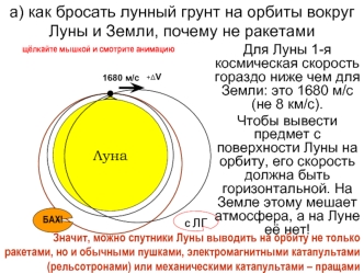 а) как бросать лунный грунт на орбиты вокруг Луны и Земли, почему не ракетами