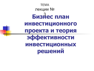 Бизнес-план инвестиционного проекта и теория эффективности инвестиционных решений